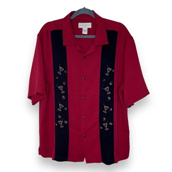 Cezani Paradise Collection Red Embroidered Martini Bowling Shirt Men Large - Picture 1 of 12